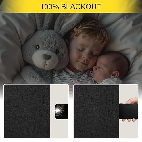 Black Curtains 84 Inches Long for Bedroom 2 Panel Set Linen Textured Total Blackout Thermal Insulated Darkening Dark Curtains Black Out Shades for Living Room Floor Length Window Drape Back Tab Pocket thumbnail 4