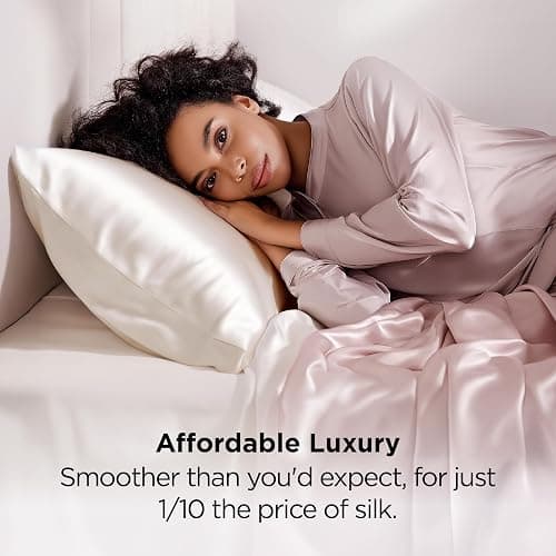 Bedsure Satin Pillowcase 2 Pack Similar to Silk Pillow Cases Standard Size, Pillow Case for Sleeping Women with Envelope Closure, Gifts for Women Men, Ivory, 20x26 Inches, 2pcs thumbnail 5