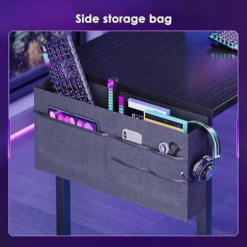 AODK L Shaped Gaming Desk with Led Lights, 59 Inch Reversible Gaming Computer Desk with Display Shelves, PC Gamer Desk Gamer Table with Storage Bag, L Desk for Game, Black thumbnail 7