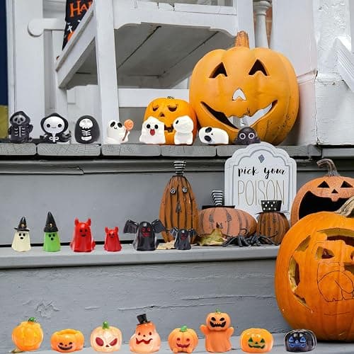 ZMRU Halloween Miniatures - 48 Types Miniature Figurines Mini Resin Animals, for Halloween Decorations, Halloween Party Favors Bag Fillers Garden Dollhouse Decor thumbnail 7