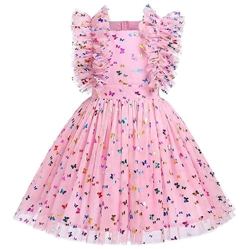 Kids Girls Confetti Birthday Princess Dress Ruffle Sleeve Boho Cake Smash Photo Shoot Outfit 3-10T
