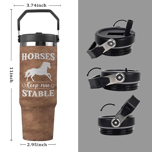 Limima Horse Gifts - Horse Tumbler 30oz with Handle Lid – Equestrian Gifts – “Horses Keep Me Stable” Stainless Steel Travel Tumbler – Birthday & Mothers Fathers Day Gift for Horses Lovers thumbnail 3