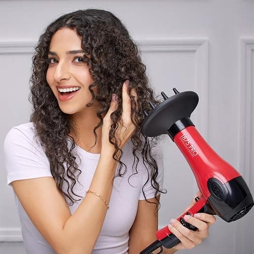 Kiss 1875 Watt Pro Tourmaline Ceramic Hair Dryer, Styling Edition, 3 Heat Settings, 2 Speed Settings, Cool Shot Button, 7 Blow Dryer Accessories Included, 2-Year Warranty - Red thumbnail 2