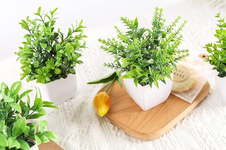 Der Rose 4 Pack Fake Plants, Greenery Potted Plants for Home Decor Indoor | Unique artificial plants, no-care potted greenery, for desk table windowsill bathroom office farmhouse and classroom decor thumbnail 7