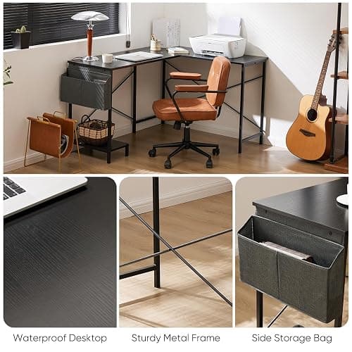 Sweetcrispy L Shaped Desk - Computer Desk Corner Desks Gaming Desk PC Table with CPU Stand Side Bag for Home Office Dorm Sturdy Writing Workstation, Black, 50-Inch thumbnail 7