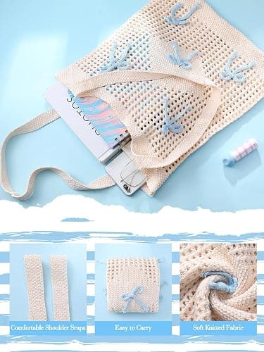 Clysee Bow Crochet Tote Bag for Women Mesh Knitted Shoulder Bag Coquette Cute Aesthetic Travel Tote for Girls thumbnail 3
