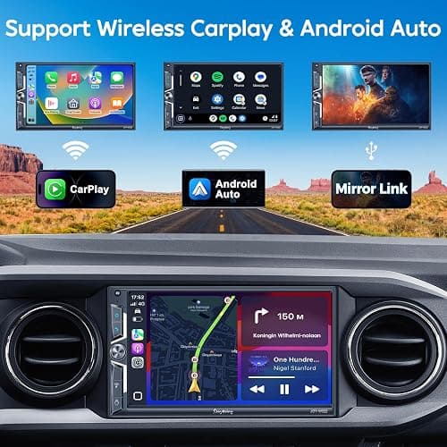SJoyBring 7" QLED Double Din Car Stereo - Wireless Apple CarPlay & Android Auto, 240W 4.2CHN, SWC, Bluetooth, FM/AM Car Radio, 2 Subwoofers Outputs, Backup Camera thumbnail 3