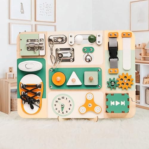 KALOTOYS Montessori Busy Board for Baby & Toddlers 1-3 | Wooden Sensory Activity Board with 13 Activities, Real Metal Locks & Latches | Fine Motor Skills Educational Toy for 1 2 3 Year Old thumbnail 2