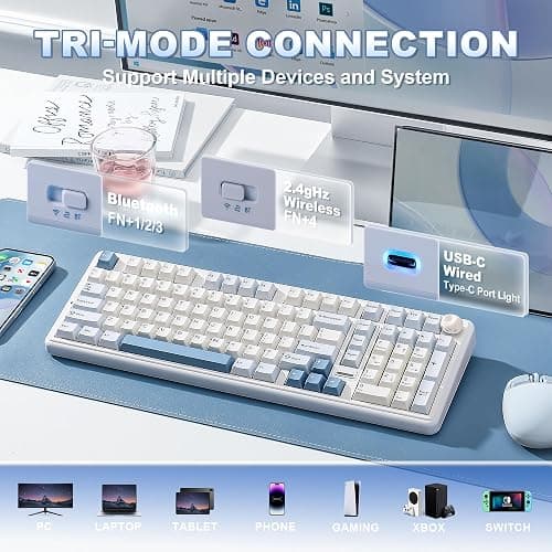 YUNZII B98 PRO 96% Wireless Mechanical Keyboard(Blue, Candy Switch) | QMK/VIA, with Numpad, Dual-Style Knob Design, Creamy Pre-Lubed Switches, Hot Swap, Gasket Mount, RGB for Gaming/Win/Mac thumbnail 3