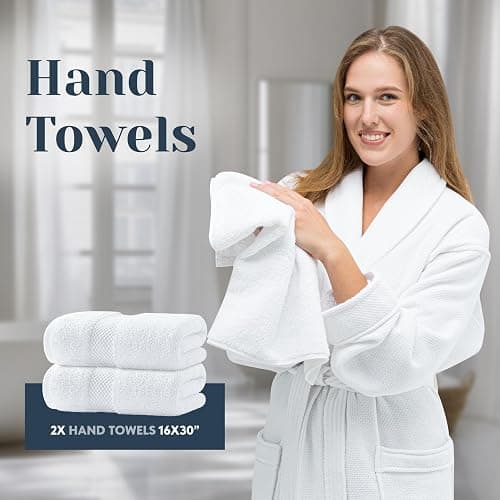 Luxury White Bath Towel Set of 8 Pieces - 100% Turkish Cotton 700 GSM Highly Absorbent Towels for Bathroom, 2 Bath Towels, 2 Hand Towels, 4 Washcloths thumbnail 5