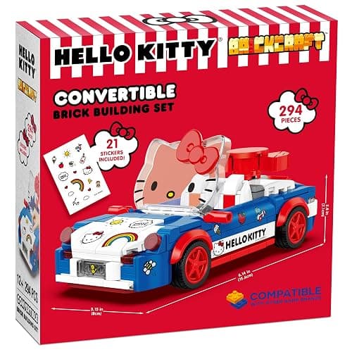 Brickcraft Officially Licensed Sanrio Hello Kitty Convertible Car Building Set, 294-Piece Multicolor Brick Kit with Detailed Character Face, Sticker Sheet Included thumbnail 6