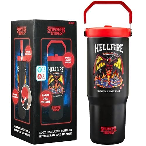 Get Trend Stranger Things Tumbler Stainless Steel with Straw 30oz Kids Teens Insulated Cup with Lid Travel Mug Cups for School Sports Gifts for Kids (Black/Red Stranger Things) - Image 1