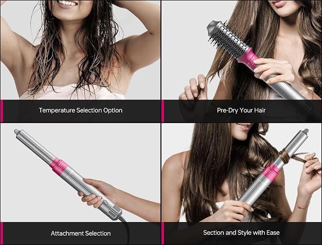 LC-dolida 5 in 1 Professional Hot Air Styler,Styling Without Heat Damage,Powerful Hair Dryer & Straightener Set, Fast Drying Curling Volumizing Straightening, 110 Volts, 1200 Watts（Silver） thumbnail 6