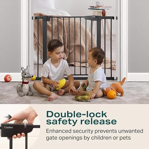 Cumbor 29.7-40.6" Baby Gate for Stairs, Baby Essential Safety Gate, Mom's Choice Awards Winner-Dog Gate for Doorways, Pressure Mounted Auto-Close Pet Gates for Dogs Indoor, Durable Child Gate, Black thumbnail 4
