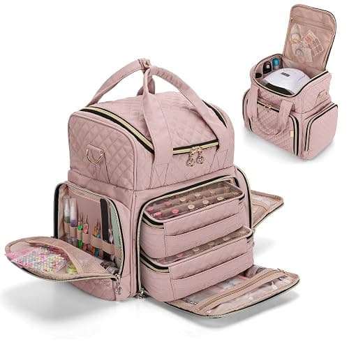 LUXJA Nail Polish Organizer Holds 48 Bottles and a Nail Lamp, Nail Polish Case with 2 Removable Bags and Tools Storage Pockets (Patent Pending), Pale Rose - Pale Rose - Image 1