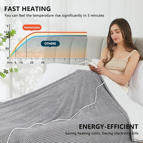Homemate Electric Heated Blanket Twin Size - 62"x84" Heating Blanket Twin Size 1/2/4/6/8 Hours Auto-Off 10 Heat Level Over-Heat Protection Soft Flannel Sherpa ETL Certification thumbnail 4