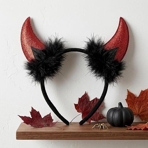 U-Zomir Devil Horns Headband with Face Jewels, Devil Costume for Women Halloween Headband Devil Costume Accessories thumbnail 6