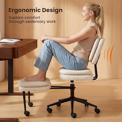 COSIEST Cross Legged Office Chair with Wheels, Ergonomic Kneeling Chair for Adults, Criss Cross Chair with Wide Seat, 360° Swivel Meditation Yoga Desk Chair, Adjustable Height, White thumbnail 8