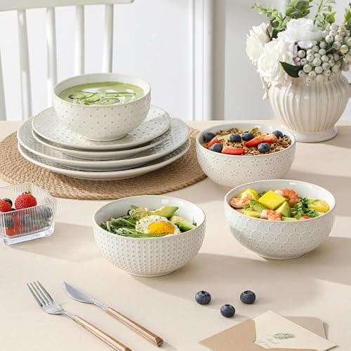 MALACASA 24 Piece Dinnerware Set, Embossed Ceramic Dish Sets Service for 8, Plates and Bowls Set, Durable Stoneware Tableware for Family Dinners, Dishwasher & Microwave Safe thumbnail 8