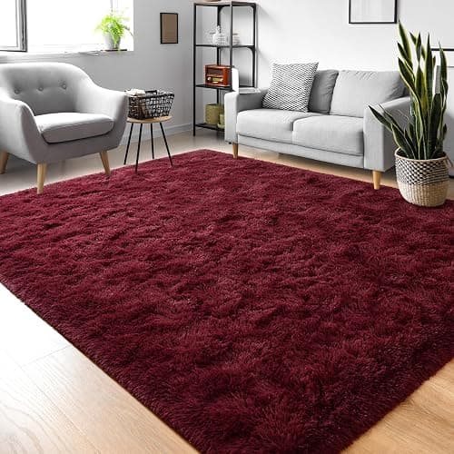 FALARK Fluffy Burgundy Red Rugs for Bedroom, 3x5 Feet Dark Red Area Rug for Boys Kids Girls Bedroom, Soft Shaggy Plush Cute Floor Carpet for Baby Nursery, Non Slip and Washable Carpets for Home Decor thumbnail 8