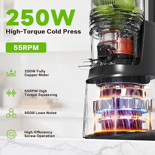 Cold Press Juicer, Juicer Machines with 5.3" Wide Feed Chute, Slow Masticating Juicer for High Yield with Whole Fruits and Vegetables (Black) thumbnail 4