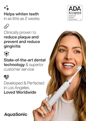 Aquasonic Vibe Series Ultra-Whitening Toothbrush – ADA Accepted Electric Toothbrush - 8 Brush Heads & Travel Case – 40,000 VPM Motor & Wireless Charging - 4 Modes w Smart Timer – Optic White thumbnail 6