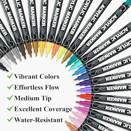 Realzeva Acrylic Paint Markers, 24 Colors Dual Tip Acrylic Paint Pens for Rock Painting, Fabric, Wood, Canvas, Stone, Glass, Scrapbook, DIY Crafts & Art Supplies - Stocking Stuffers & Christmas Gifts. thumbnail 3