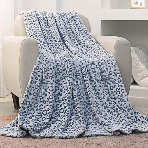 FY FIBER HOUSE Cheetah Print Blanket Blue Leopard Blanket Fluffy Soft Throw for Couch,50"X60" thumbnail 2