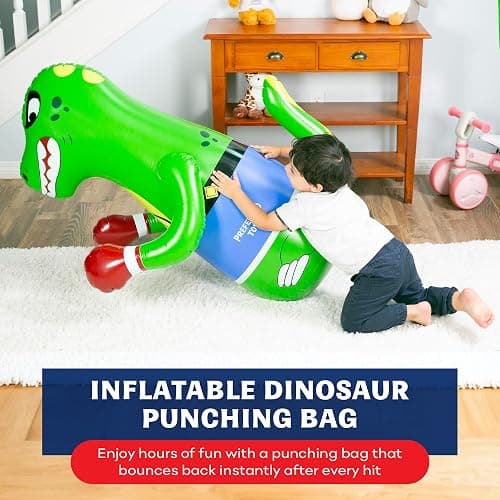 Preferred Toys 47" Inflatable Dinosaur Punching Bag for Kids - Durable Blow Up Kids Punching Bag with Bounce Back Base - Inflatable Indoor Outdoor Active Toddler Bop Play Toy thumbnail 8