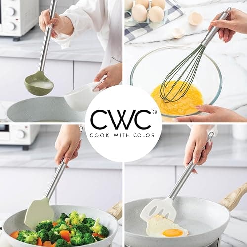 COOK WITH COLOR Silicone Cooking Utensils, Kitchen Utensil Set, Easy to Clean Silicone Kitchen Utensils, Cooking Utensils for Nonstick Cookware, Kitchen Gadgets Set, 38 Piece, Green thumbnail 5