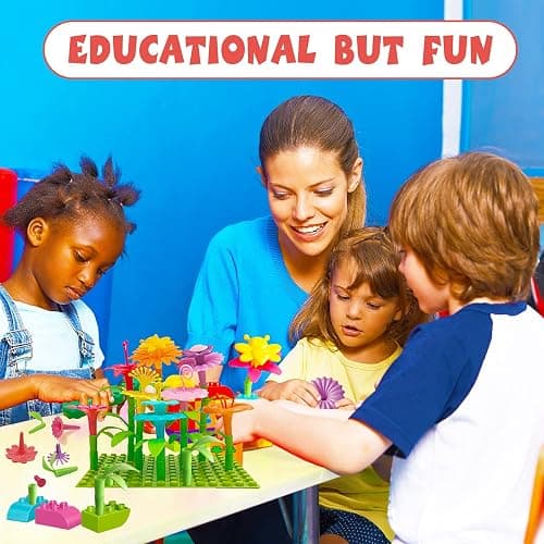 IQKidz 3-6 Years Old Toddler Toys - Flower Garden Building Toy with Insect Pegs, Educational Activity Gifts for Girls Preschool-Kindergarten, 153Pcs STEM Stacking Pretend Play Set thumbnail 7