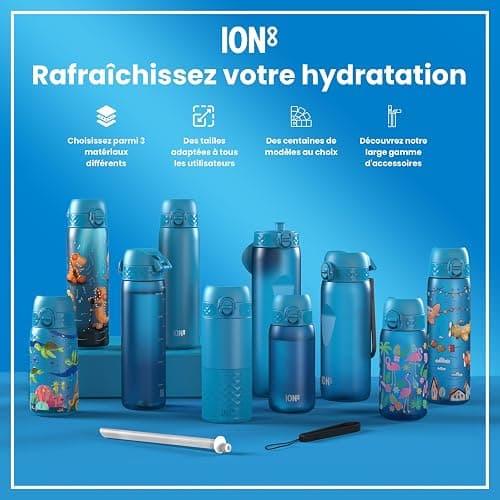 ION8 Gourde Inox Léger 1 Litre, Non Isolé, Anti-Fuite, Facile à Ouvrir, Verrouillage Sécurisé, Lavable au Lave-Vaisselle, Poignée de Transport, Acier Inoxydable, 1200ml, Bleu thumbnail 8