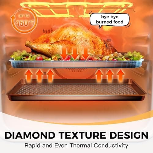 HONGBAKE 9-Piece Baking Pans Set Nonstick, Stackable Non Toxic Bakeware Sets with Diamond Texture, Oven Pan Set for Cooking, Includes Cookie Sheet with Rack, Cake Pan, Roasting Pan, Muffin Tin, Gold thumbnail 9
