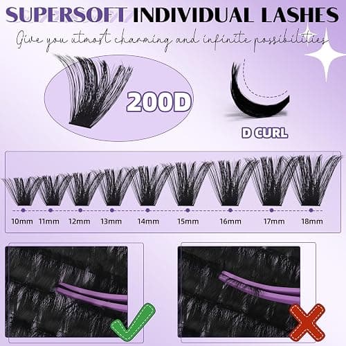 B&Qaugen Lash Clusters 200D Individual Lashes Eyelash Clusters Supersoft D Curl Cluster Eyelash Extensions 10-18 Mixed Eyelash Extension Wispy Volume Cluster Lashes DIY at Home(200D-D-10-18MIX) thumbnail 5
