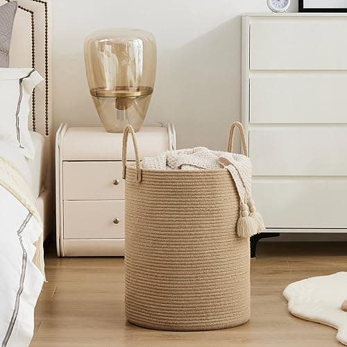 Jute Rope Laundry Hamper Basket by YOUDENOVA, 58L Tall Laundry Basket, Baby Nursery Hamper for Blanket Storage for Bedroom-Large-Jute - Tall (58L ) - Jute Brown thumbnail 6