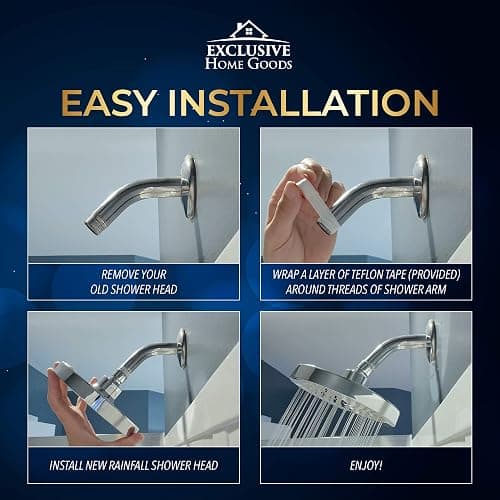 Rainfall 6" High Pressure 2.5 GPM Shower Heads with Anti-Clog 90 Rubber Jets - 360° Rotation Adjustable Rustproof Bathroom Shower Head thumbnail 6