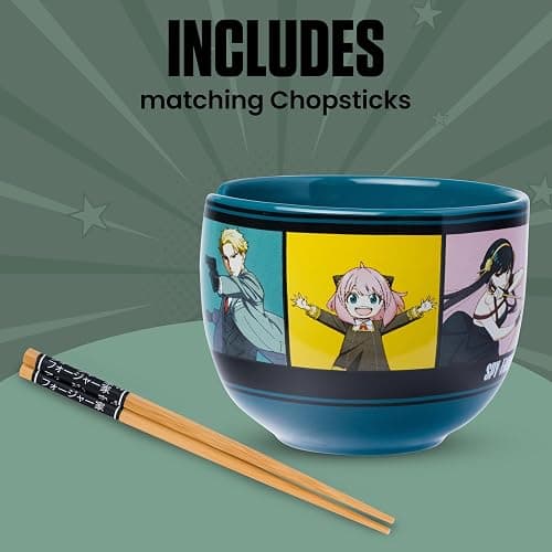 Silver Buffalo Spy X Family Anime Featuring Anya, Loid, and Yor Forger, Ceramic Ramen Noodle Rice Bowl with Chopsticks, Microwave Safe, 20 Ounces thumbnail 4