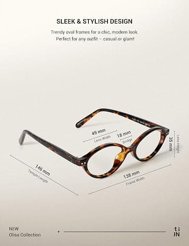 TIJN Olisa Blue Light Blocking Glasses for Women Men,Oval Glasses Frame Bluelight Glasses for Gaming/Computer/Screen thumbnail 3