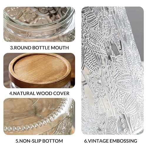 LODIKE 35oz/1000ml Glass Storage Jars with Nature Wood Lids, Airtight Food Storage Containers for Kitchen Organization, Large Capacity for Cookie, Pasta, Sugar, Flour, Cereal - Set of 2 （sunflower） thumbnail 6