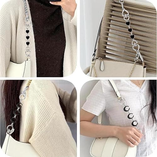2Pcs Purse Extender Chain Silver Bag Extender Chain Heart Moon Purse Strap Extender Black Purse Strap Replacement Crossbody Purse Accessories for Women Bag Charms for Handbags Tote Bags Purse Making thumbnail 4