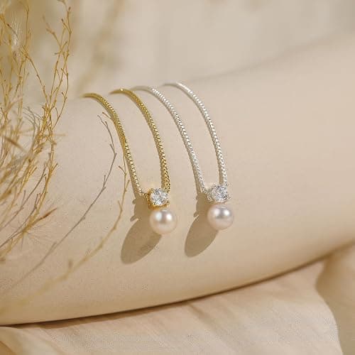 WFYOU Pearl Necklaces for Women Trendy 6MM 8MM 10MM Dainty Round Natural Freshwater Pearl Necklace Silver 14K Gold Plated CZ Pearls Necklaces for Women Birthday Bridesmaid Wedding Gifts Pearl Jewelry thumbnail 6
