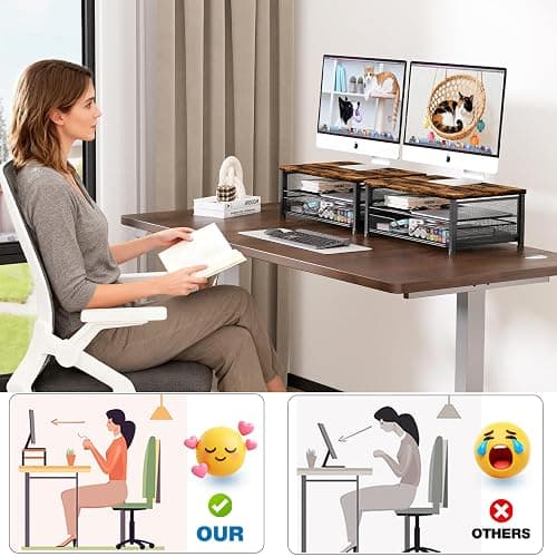 OPNICE Computer Monitor Stand Riser, Desk Organizers and Accessories with Drawer, Laptop Stand, Office Desk Accessories & Workspace Desktop Organizers Storage for Office Supplies(Brown) thumbnail 5