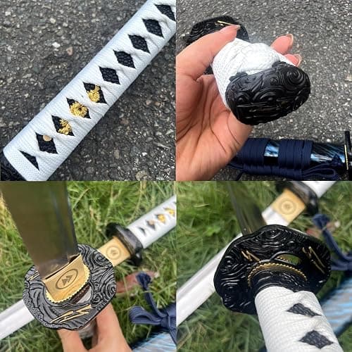 2pc Japanese Ghost of Tsushima Cosplay Replica Sword Sharp Real Sword Hand-Forged 1045 Steel Katana Set with Display Stand and Belt,Jin Sakai‌‌ Katana,for Collecting, Cosplay thumbnail 7
