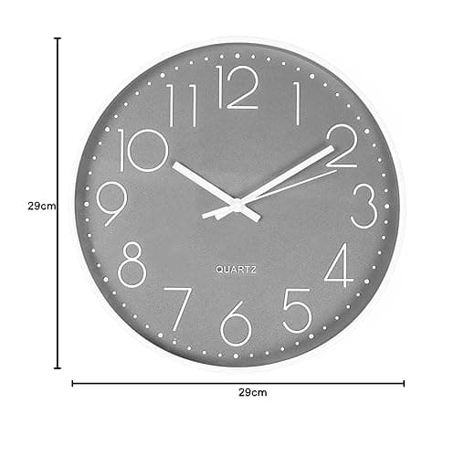 OHS Silent Wall Clock Non Ticking Wall Clock for Bedroom Large Wall Clock Kitchen Living Room Office, Round Modern Decorative Home Décor Readable Numbers Quartz, Grey - Charcoal Grey - H: 29cm, W: 29cm, D: 4.5cm thumbnail 3