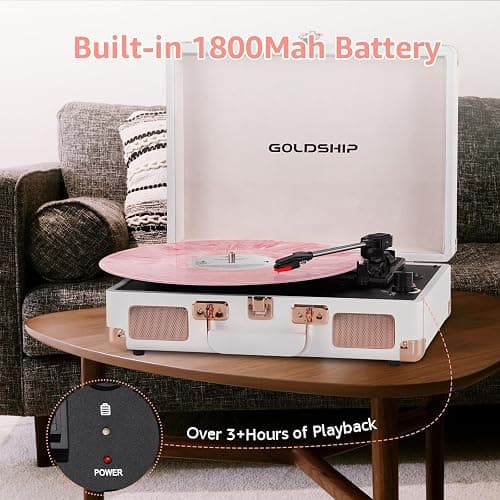 Portable Record Player 3-Speed Turntable Vintage Suitcase with Bluetooth, Built in Battery,3.5 mm Headphone Jack, RCA & Aux Ports for Outdoor thumbnail 6