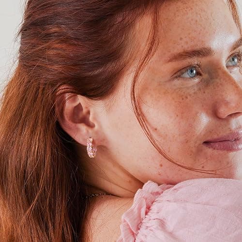 FSLEAD 14K Gold Plated Hoop Earrings for Women,Silver Huggie Earrings for Women Cubic Zirconia Small Earring CZ Inside-Outside Hoop Earrings Clear,Hot Pink,Black,Red,Green,Multicolored Earrings thumbnail 2