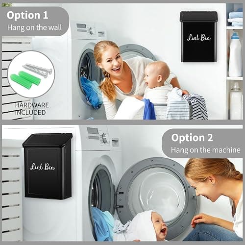 Candco Metal Magnetic Lint Bin for Laundry Room, Wall Mounted Laundry Lint Bin with Lid & Lint Brush, Modern Farmhouse Laundry Room Decor thumbnail 4
