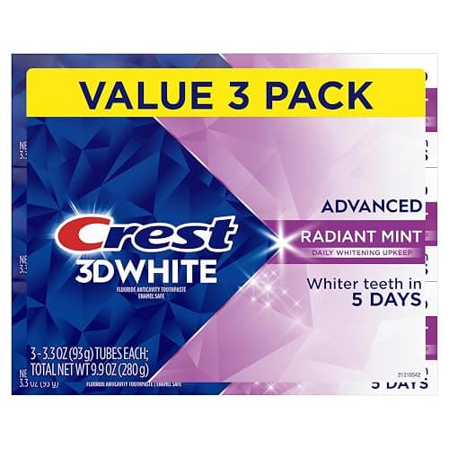 Crest 3D White Advanced Teeth Whitening Toothpaste, Crest 3D White Brilliance Toothpaste, Radiant Mint, 3.3 oz, Pack of 3 thumbnail 8