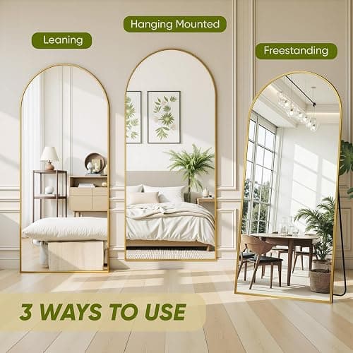 Furnbar Full Length Mirror, 64"x21" Arched Full Body Mirror, Floor Mirrors with Stand, Standing Hanging Leaning Against Wall,Aluminum Frame Mirrors for Bedroom Cloakroom,Living Room,Gold thumbnail 8