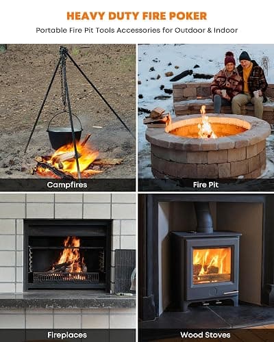 Stanbroil 40 Inch Fire Pit Poker with Hook for Campfire Fireplace Bonfire | Heat resistant handle, solid steel material, for fireplace bonfire camping wood stove indoor & outdoor thumbnail 5